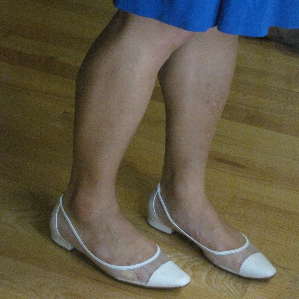 Steve Madden Bridget White Mult Mesh Almond Toe Flats 0.5" Heel +Toe Cap 10 NEW